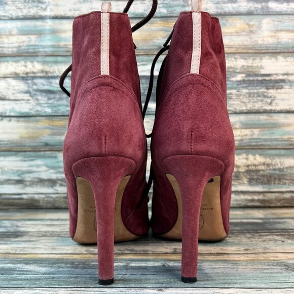 SJP Sarah Jessica Parker Womens 10 Booties Dress Formal Lace Up Open Toe Mauve - Picture 6 of 16